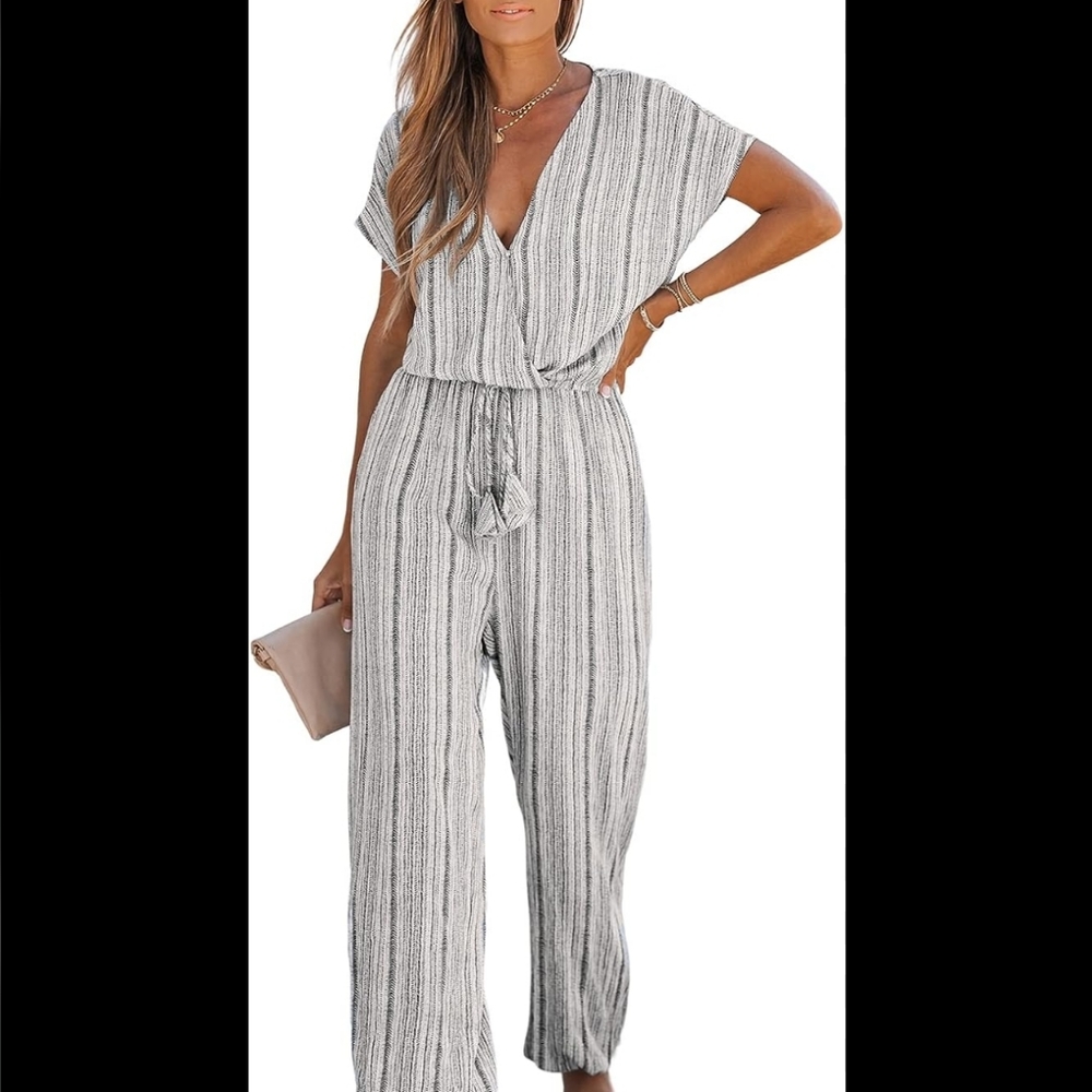Striped Tassel Jogger Jumpsuit Women's Large